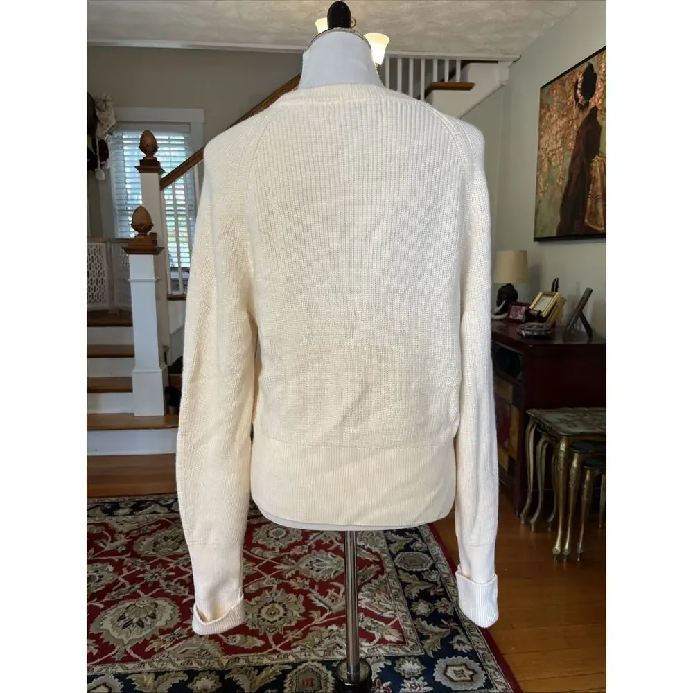 Banana Republic Womens M Cream 100% Merino Wool Ribbed Pullover Sweater Classic